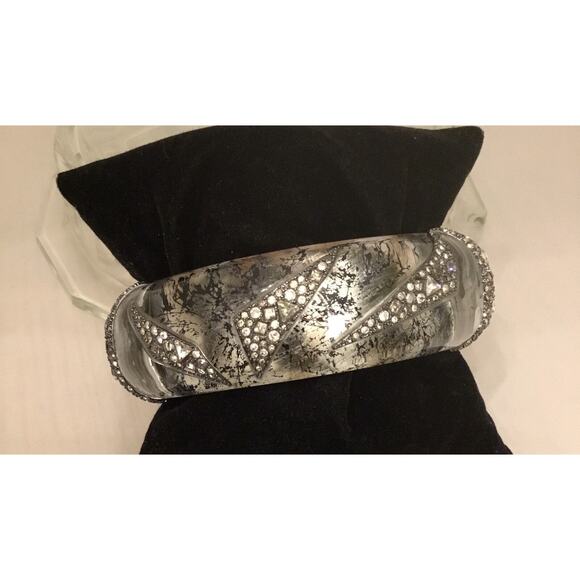 ALEXIS BITTAR Clear Lucite Black Splatter Origami Crystal Inlay Bracelet RARE - Picture 6 of 10